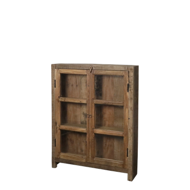 Kierrätyspuinen puunvärinen lasivitriini | 85 x 18 x 105 cm | Grimaud-Chic Antique-Sasu’s sisustus- ja huonekaluliike