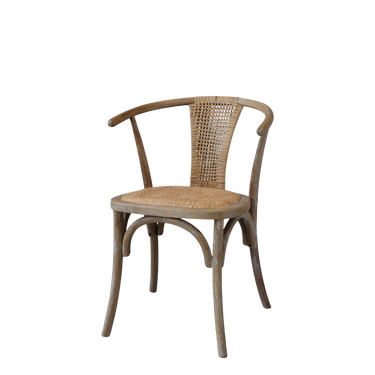 Ruskeasävyinen valkokäsitelty rottinkituoli käsinojilla | 50 x 45 x 79 cm | French Rustic Collection-Chic Antique-Sasu’s sisustus- ja huonekaluliike