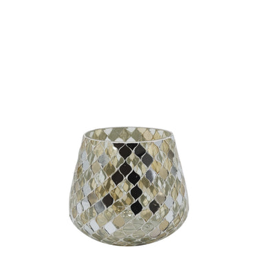 Samppanjanvärinen mosaiikkilasinen kynttilälyhty | ⌀14 x 13 cm-Chic Antique-Sasu’s sisustus- ja huonekaluliike