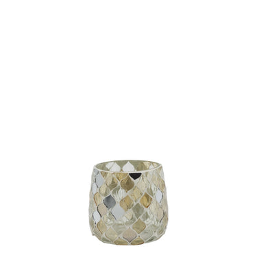 Samppanjanvärinen mosaiikkilasinen kynttilälyhty | ⌀8 x 8 cm-Chic Antique-Sasu’s sisustus- ja huonekaluliike