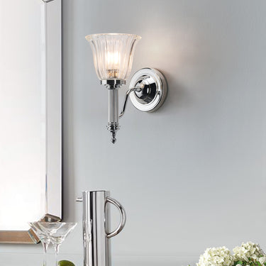 Seinävalaisin kiillotettu kromi | Kylpyhuoneeseen | 13,9 x 21,2 x 26,1 cm | Carroll | (IP44)-Elstead Lighting-Sasu’s sisustus- ja huonekaluliike