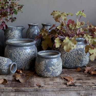 Antibes Planter w. flower pattern H13/D15.5 cm opal