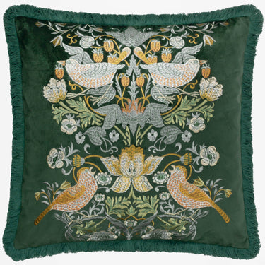 Sisustustyynyliina metsänvihreä hapsureunat | 50 x 50 cm | William Morris Strawberry Thief -mallisto-Morris & Co. / Riva Home-Sasu’s sisustus- ja huonekaluliike
