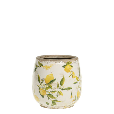 Limone Planter w. lemon motif H14/D15 cm cream