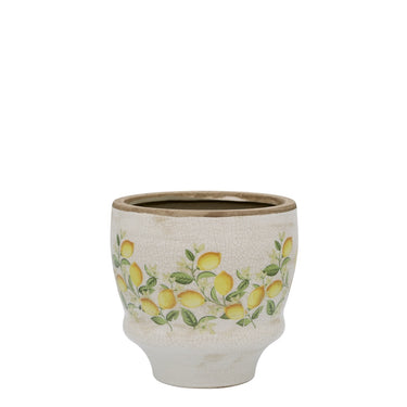 Limone Blossom Planter w. lemons and flowers H14.5/D15 cm cream