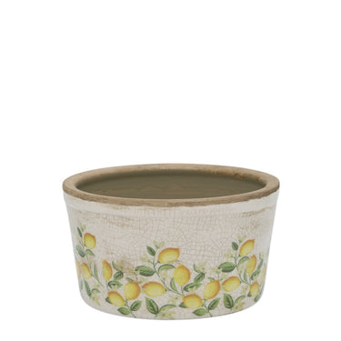 Limone Blossom Tray w. lemons and flowers H9.5/D16.5 cm cream