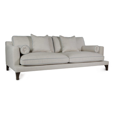 Orlando sohva Easy Lustre Almond -verhoilulla ja Aqua Linen -tereellä