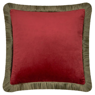 Tummanpunainen vihreäreunainen samettinen sisustustyynyliina | 50 x 50 cm | Halo-Riva Home-Sasu’s sisustus- ja huonekaluliike