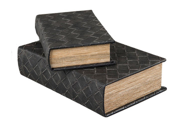Tummanruskeasävyinen kirjalaatikko | 13 x 5 x 21 cm | Braided Leather-Alot-Sasu’s sisustus- ja huonekaluliike