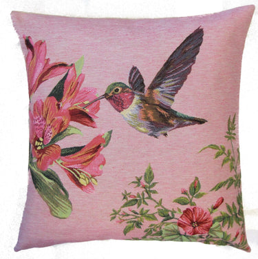 Vaaleanpunainen jacquard-kudottu tyynynpäällinen | 45 x 45 cm | Hummingbird-yapatkwa - art of the loom-Sasu’s sisustus- ja huonekaluliike