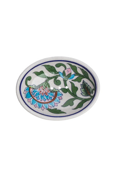 Valko-vihreä saippuakuppi | 13 x 10 x 4 cm | BLUE POTTERY-Tranquillo-Sasu’s sisustus- ja huonekaluliike