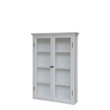 Valkoinen seinäkaappi lasiovilla | 82 x 21 x 120 cm | Marseille-Chic Antique-Sasu’s sisustus- ja huonekaluliike