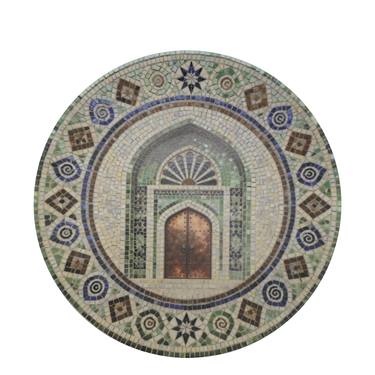 Vihreä-ruskea mosaiikkikuvioinen lautanen | Ø21 cm | Chartres-Chic Antique-Sasu’s sisustus- ja huonekaluliike