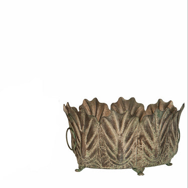 Kruka utomhus Blad Oval Metall Grön|S/2|40x30x16cm