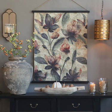 Vihreäsävyinen kukkakuvioinen sisustustaulu paperia | 76 x 97 cm-Chic Antique-Sasu’s sisustus- ja huonekaluliike