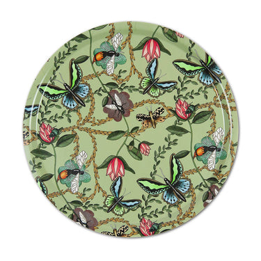 Vihreäsävyinen pyöreä tarjotin koivuviilua | ⌀46 cm | Bugs & Butterflies-Nadja Wedin design-Sasu’s sisustus- ja huonekaluliike