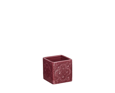 Viininpunainen neliskulmainen kuppi keramiikkaa | 6 x 6 x 6 cm | Orient-Cult Design-Sasu’s sisustus- ja huonekaluliike