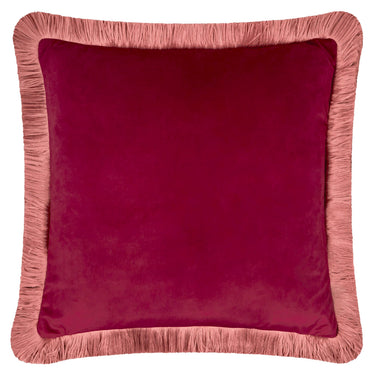 Viininpunainen vaaleanpunareunainen samettinen sisustustyynyliina | 50 x 50 cm | Halo-Riva Home-Sasu’s sisustus- ja huonekaluliike