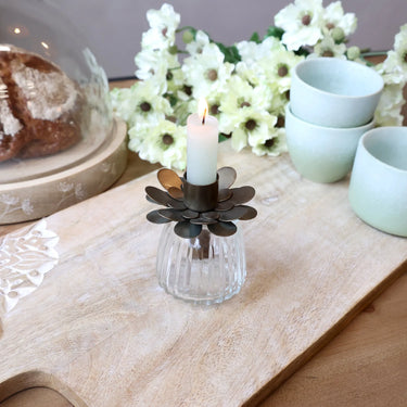 Candleholder flower H7/D7.5 cm antique brass