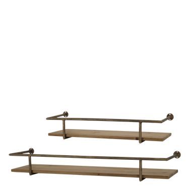 Antiikkimessinkiset seinähyllyt 2 kpl | 72 x 17 x 11 cm / 52 x 17 x 10 cm