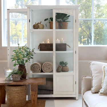 Display Cabinet w. glass doors & shelves H170/L97/W41 cm antique cream