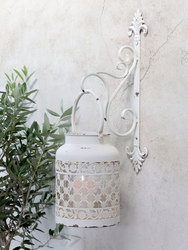 Antique white wall-mounted hanging basket and lantern hook | 8 x 17 x 41 cm