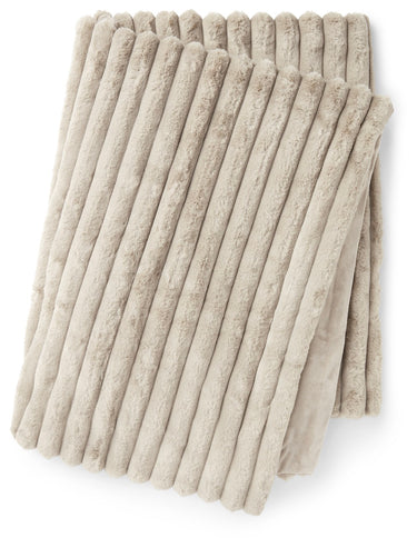 Harmaanruskea (taupe) keinoturkkinen torkkupeitto | 180 x 120cm| Stripy