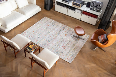 Grey 1 cm thick rug made of recycled polyester | Antiquarian Ushak Turkish Delight