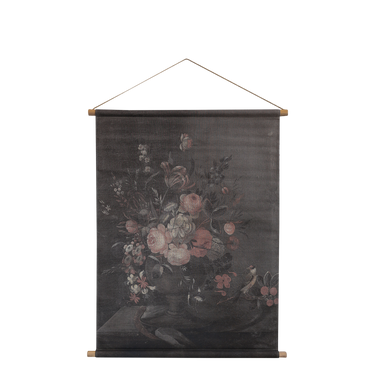 Harmaasävyinen kukkakuvioinen sisustustaulu tekstiiliä | 76 x 97 cm