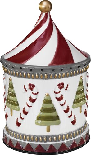 Keraaminen puna-valkosävyinen jouluinen keksipurkki | ⌀13 x 23 cm | Candy