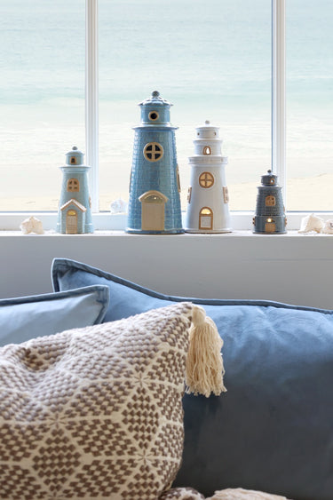 Lighthouse w. LED H12.5/D6.5 cm ocean