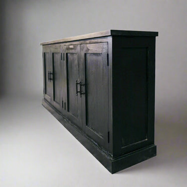 Recycled teak black sideboard with solid doors | 156 x 33.5 x 75 cm | Taranto