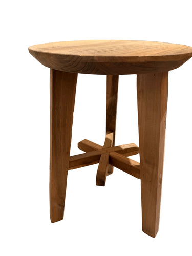 Recycled teak wood-colored stool | ⌀40 x 45cm | Cross