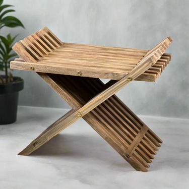 Kierrätystiikkinen puunvärinen jakkara | 64 × 38 x 52cm | Sondby-Design by Sasu's-Sasu’s sisustus- ja huonekaluliike