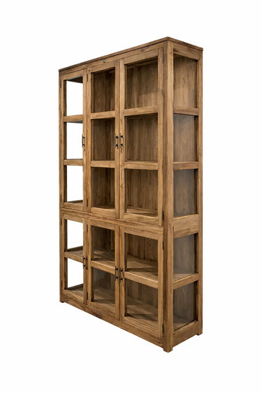 Recycled teak wood-colored glass display cabinet | 140 x 35 x 220 cm | Sisilia