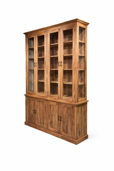 Recycled Teak Wood Colored Glass Display Cabinet | 160 x 35 x 225cm | Taranto