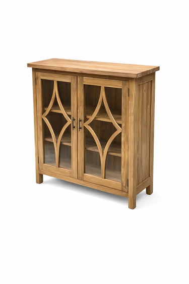 Recycled teak wood-colored sideboard with glass doors | 100 x 39 x 94 cm | Verona