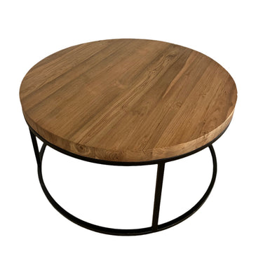 Recycled teak wood-colored coffee table with black metal legs | ⌀90 x 45cm | Balard