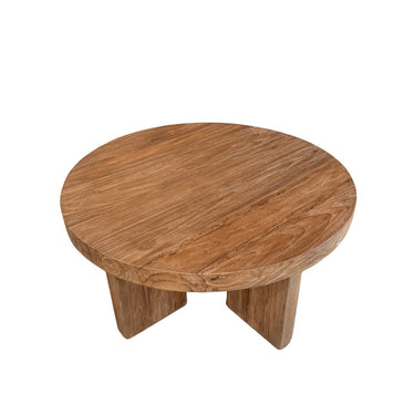 Recycled teak wood-colored coffee table with wooden legs | ⌀80-120 x 45 cm | Pisa
