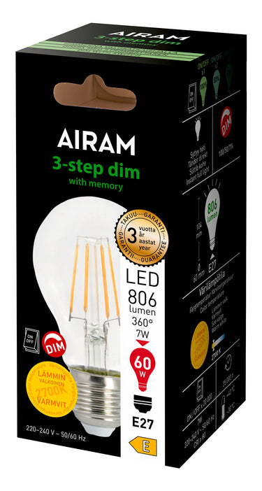 Clear ball-shaped E27 filament bulb | ⌀6cm, 2700K, 806lm | 3-STEP DIM