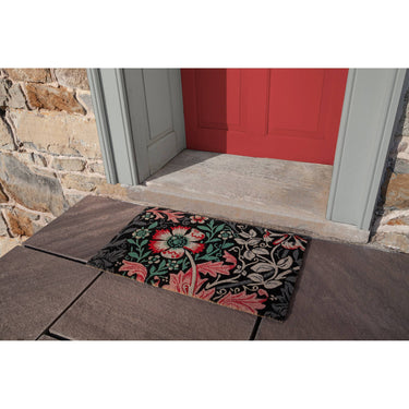 Pink-black coconut fiber doormat | 90 x 60 x 1.5 cm | William Morris Dianthus collection