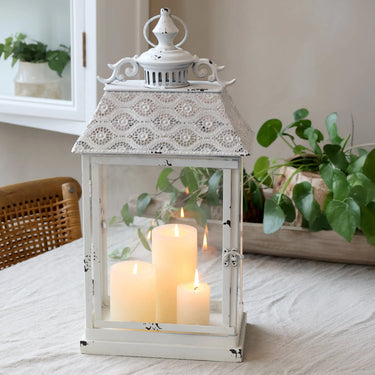 Lantern w. pattern H49/L25.5/W15.5 cm antique cream