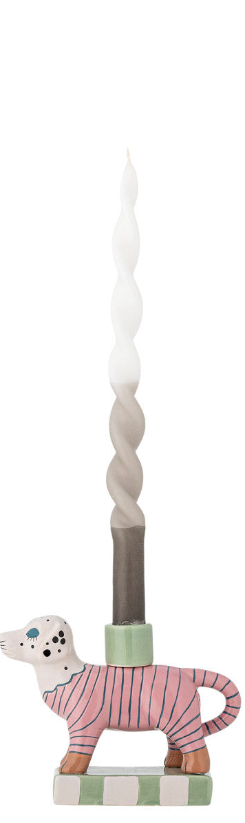 Raidallinen koira -kynttilänjalka keramiikkaa | 17 x 6,5 x korkeus 13 cm | Doglie