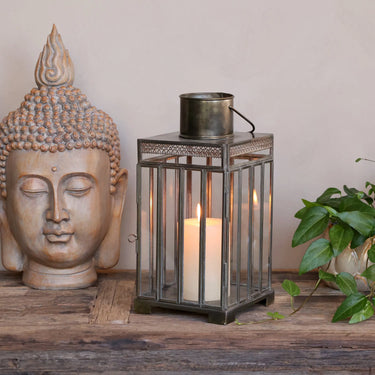 Lantern w. pattern H25.5/L14.5/W14.5 cm antique brass