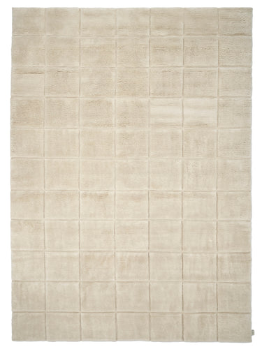 Luonnonvalkoinen ruutukuviollinen 2 cm paksu villamatto | Grid Ivory