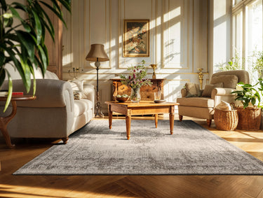 White-grey 1 cm thick rug made of recycled polyester | Fading World Medaillon Salt & Pepper