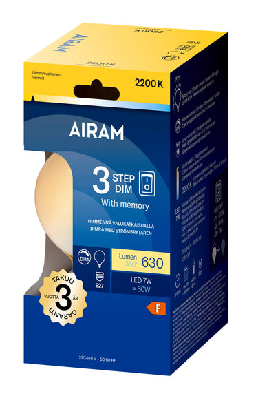 Amber-colored spherical E27 filament bulb | ⌀9.5cm, 2200K, 630lm | 3-STEP DIM