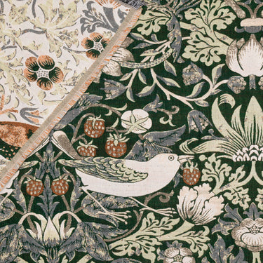 Forest green cotton-viscose blanket | 130 x 170 cm | William Morris Strawberry Thief collection