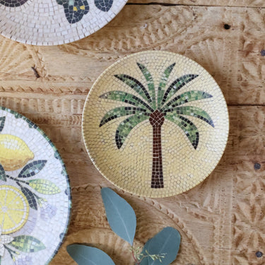 Mosaiikkikuvioinen lautanen kelta-vihreä | ⌀16 cm | Palm Trees