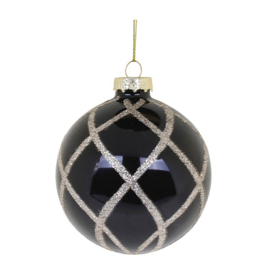 Christmas Bauble w. glitter squares D8 cm antique coal